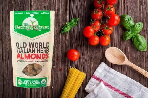 LivingNutz Old World Italian Herb Almonds, Certified Organic Raw Nuts  - Pack of 2