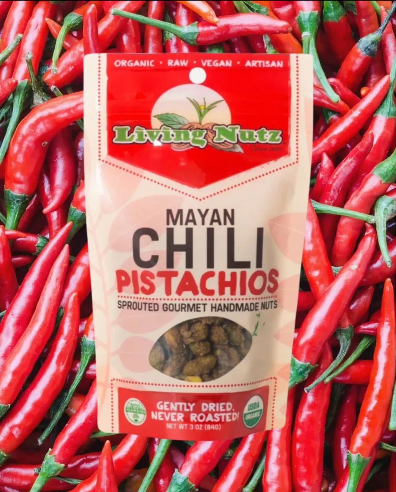 LivingNutz Mayan Chili Pistachios, Certified Organic Raw Nuts  - Pack of 2