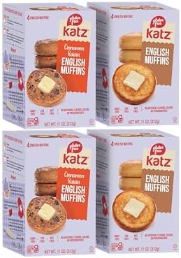 Katz Gluten Free English Muffin Vegan Variety Pack - 2 x Plain, 2 x Cinnamon Raisin | Dairy, Nut and Gluten Free