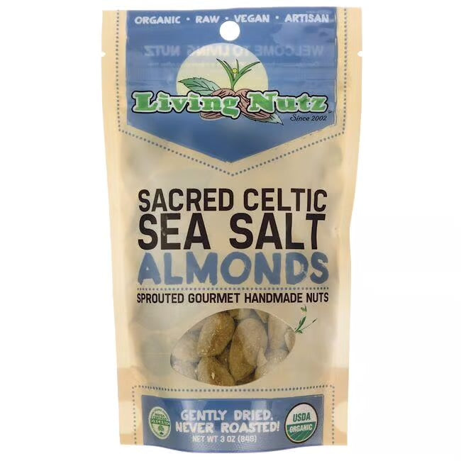 LivingNutz Sacred Celtic Sea Salt Almonds, Certified Organic Raw Nuts  - Pack of 2