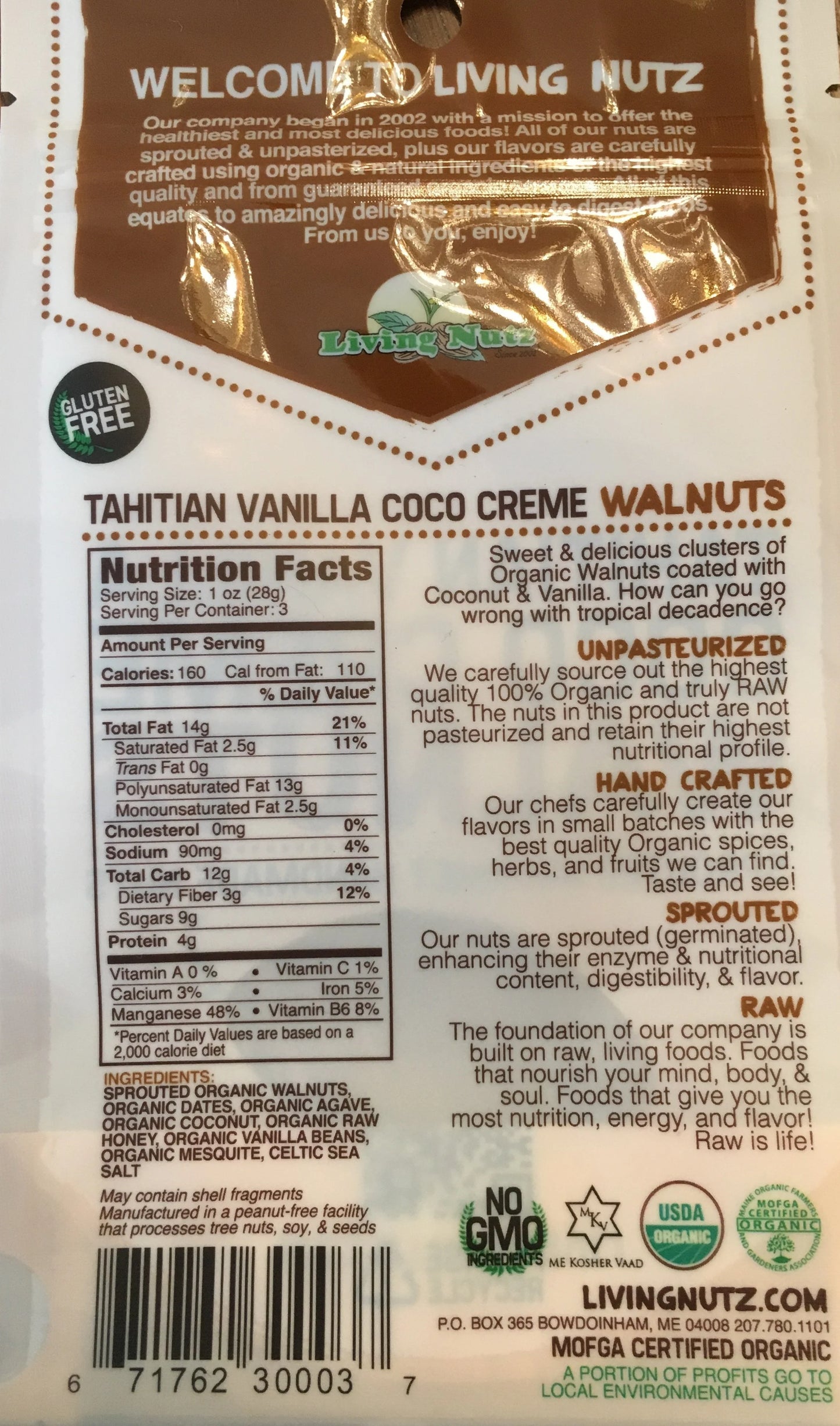 LivingNutz Tahitian Vanilla Bean Coconut Creme Walnuts, Certified Organic Raw Nuts  - Pack of 2