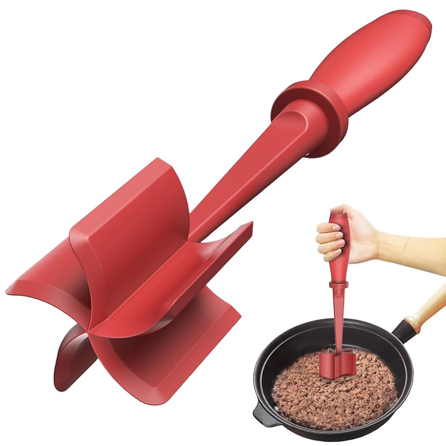 Meat Chopper Masher, 5 Curve Blades - Red
