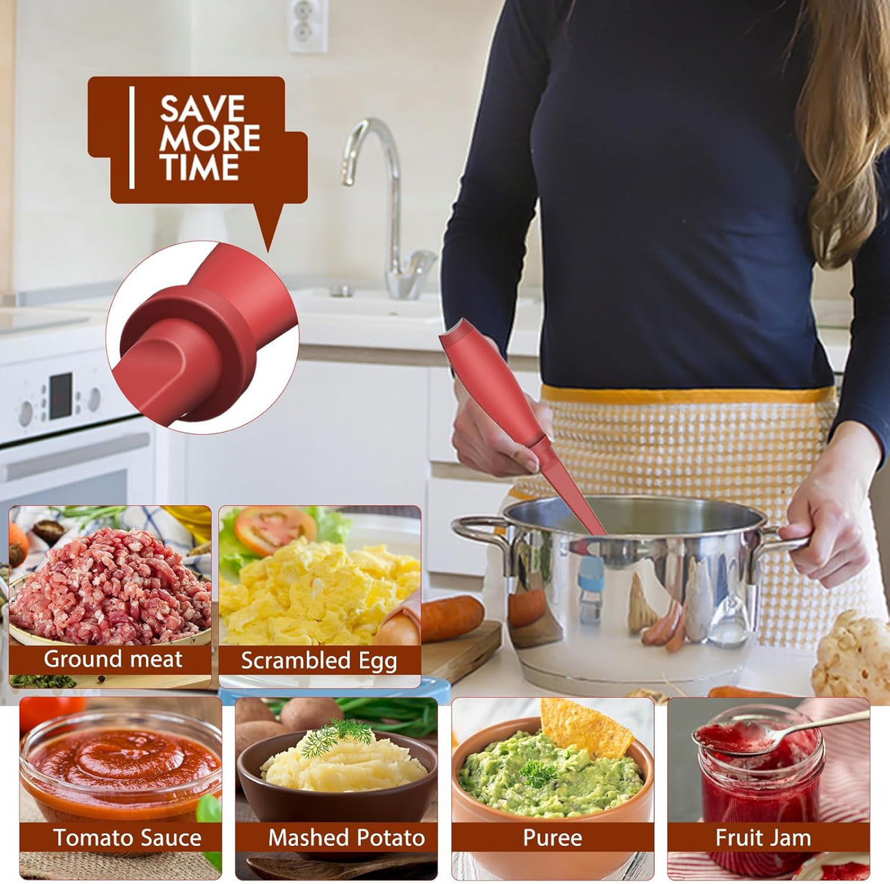 Meat Chopper Masher, 5 Curve Blades - Red