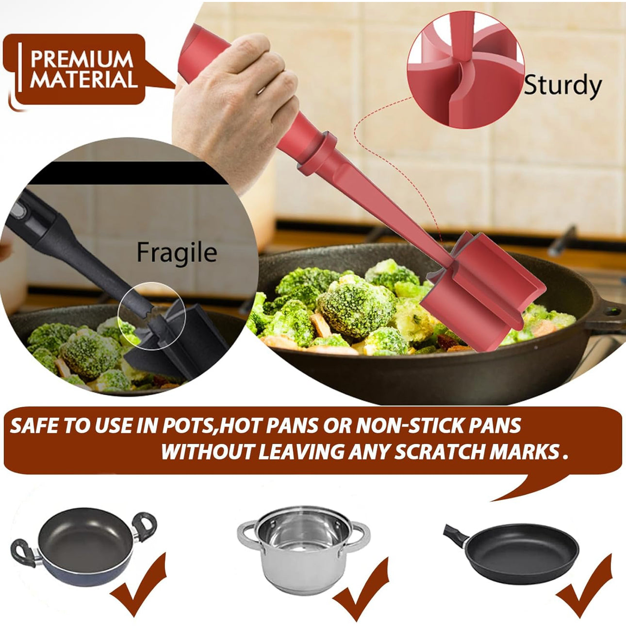 Meat Chopper Masher, 5 Curve Blades - Red