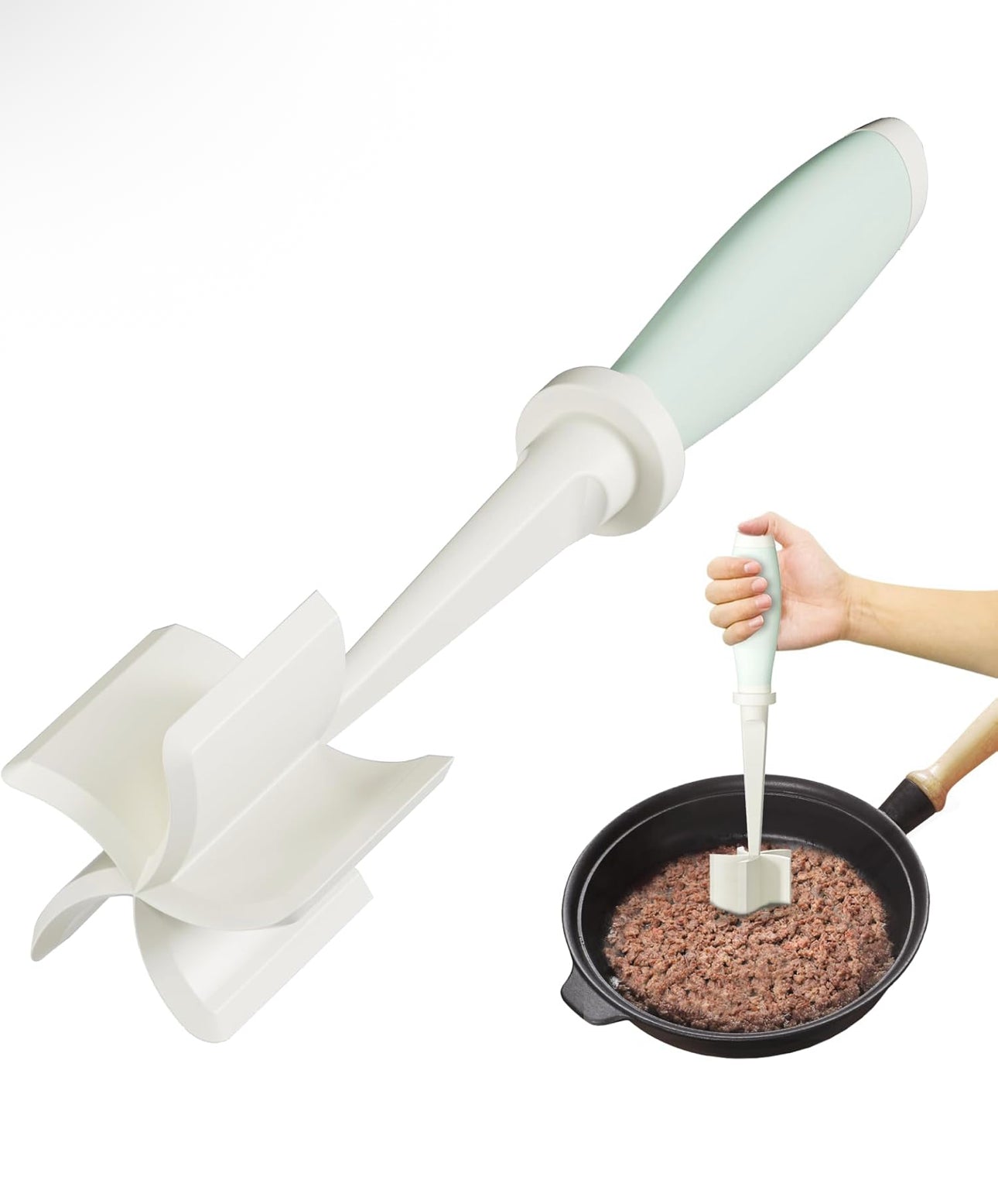 Meat Chopper Masher, 5 Curve Blades - White