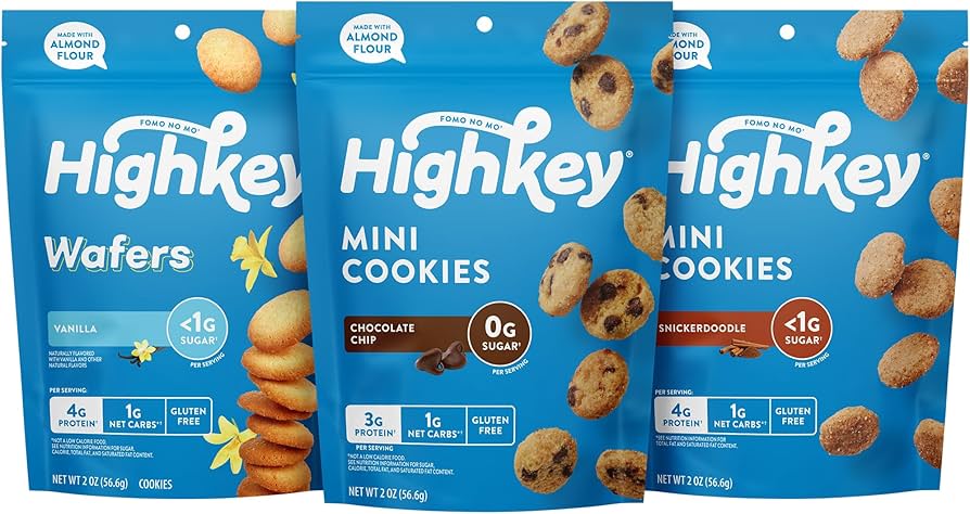 HighKey Sugar Free Cookies Variety Pack - Keto Snacks, No Sugar - Chocolate Chip Cookie, Snickerdoodle, Brownie Bites Low Carb Gluten Free - Pack of 3