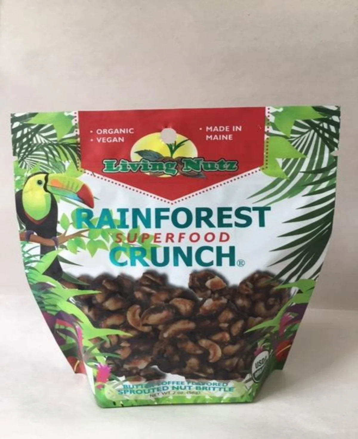 LivingNutz Rainforest Crunch Nut Brittle, Certified Organic Raw Nuts  - Pack of 2