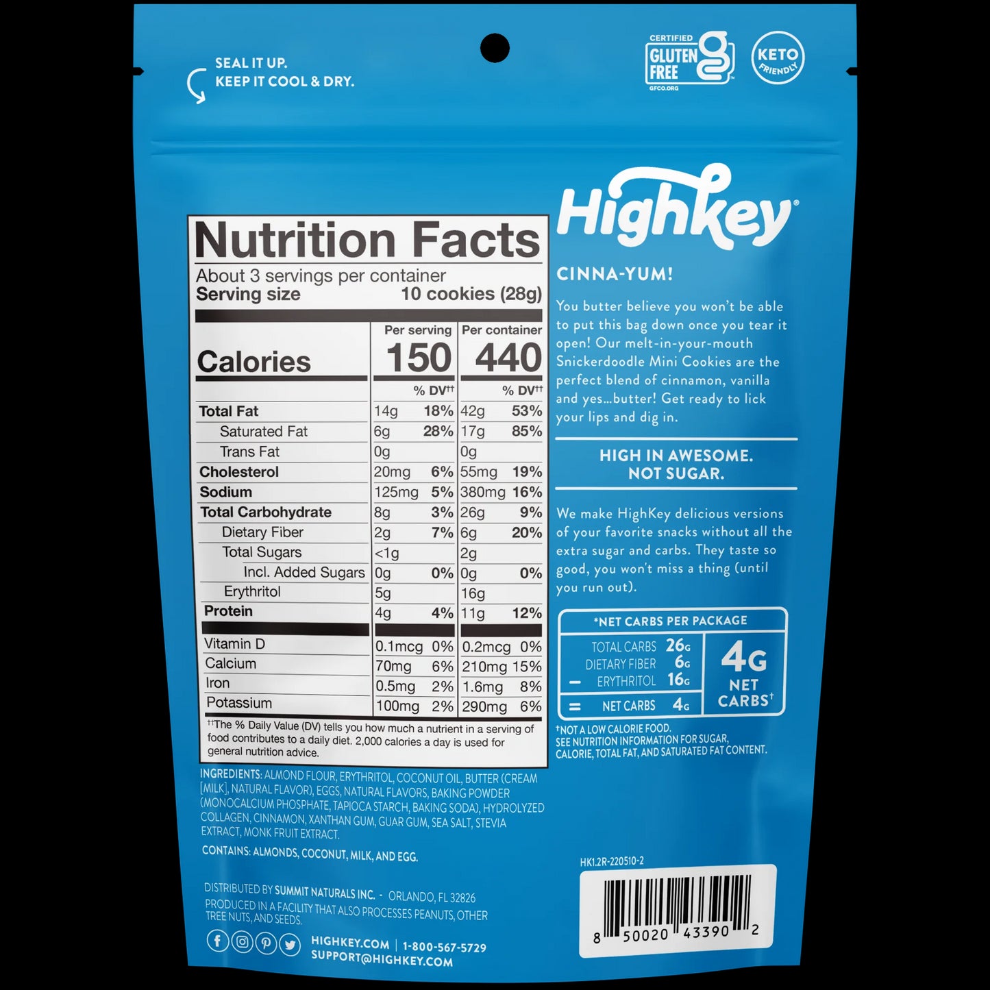 HighKey Sugar Free Cookies Variety Pack - Keto Snacks, No Sugar - Chocolate Chip Cookie, Snickerdoodle, Brownie Bites Low Carb Gluten Free - Pack of 3