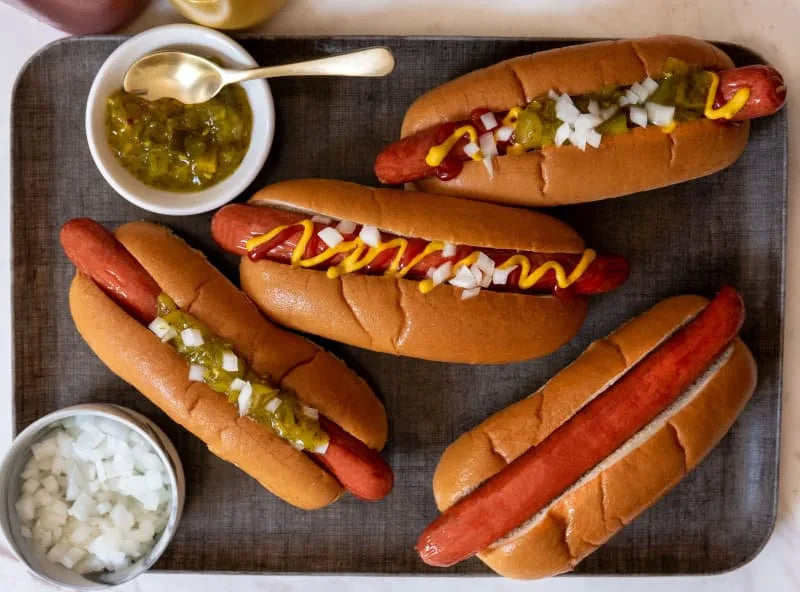 Footlong 12” Wagyu Beef Hot Dogs, Long Hot Dog Buns Kit , includes Serving Trays - Pack of 10