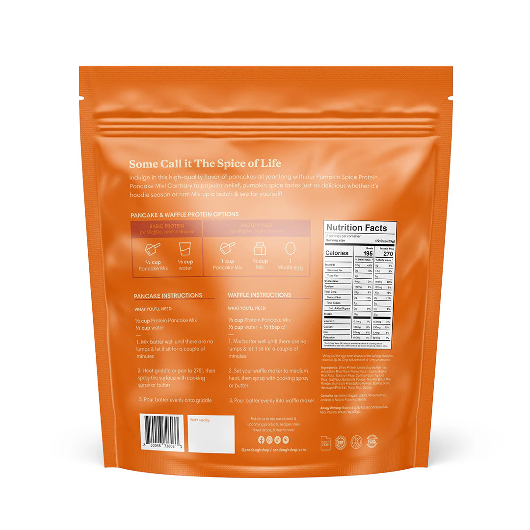 ProDough Protein Bakehouse Pumpkin Spice Pancake and Waffle Mix - Gluten Free, Low Carb, High Protein Pancake Mix - Pack of 2