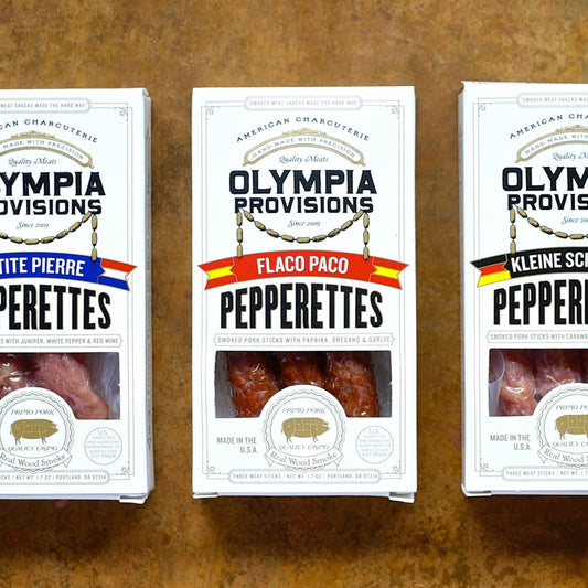 OP German Smoked Pork Sticks,Pepperette Sampler, Juniper & Sea Salt, Caraway & Coriander, Paprika & Garlic - Pack of 3