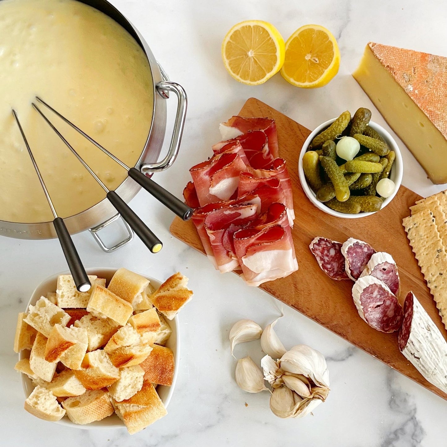 Alpine Switzerland Fondue Kit - Cheese, Salami & Pickles