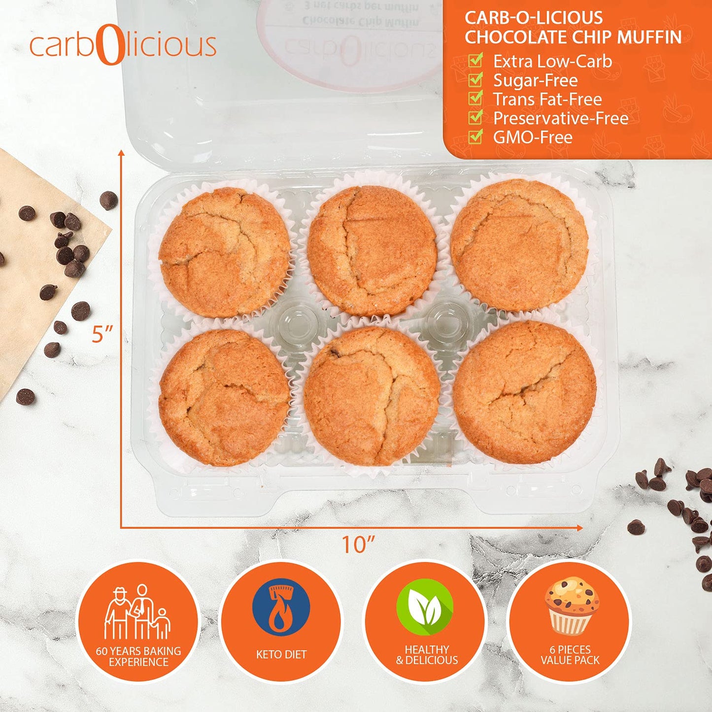 Low Carb Chocolate Chips Muffins - Pack of 6