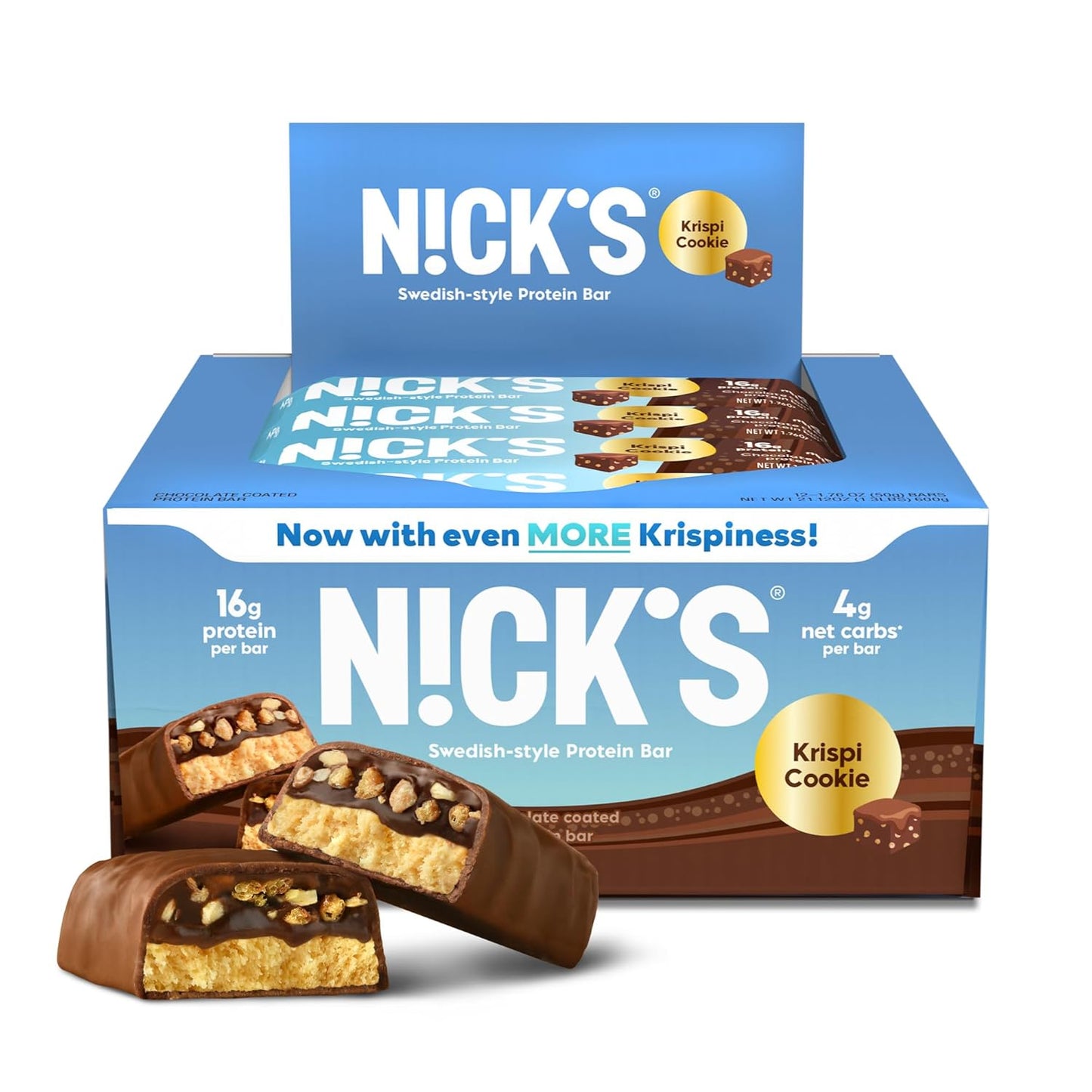 Nick's Protein Bars Krispi Cookie - Low Carb Keto Friendly Snacks, No Added Sugar - Pack of 12