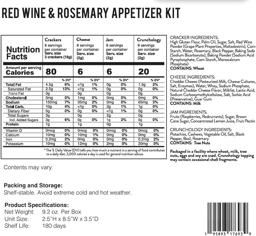 Gourmet Artisan Red Wine & Rosemary Crackers Snack Kit - 20 Count