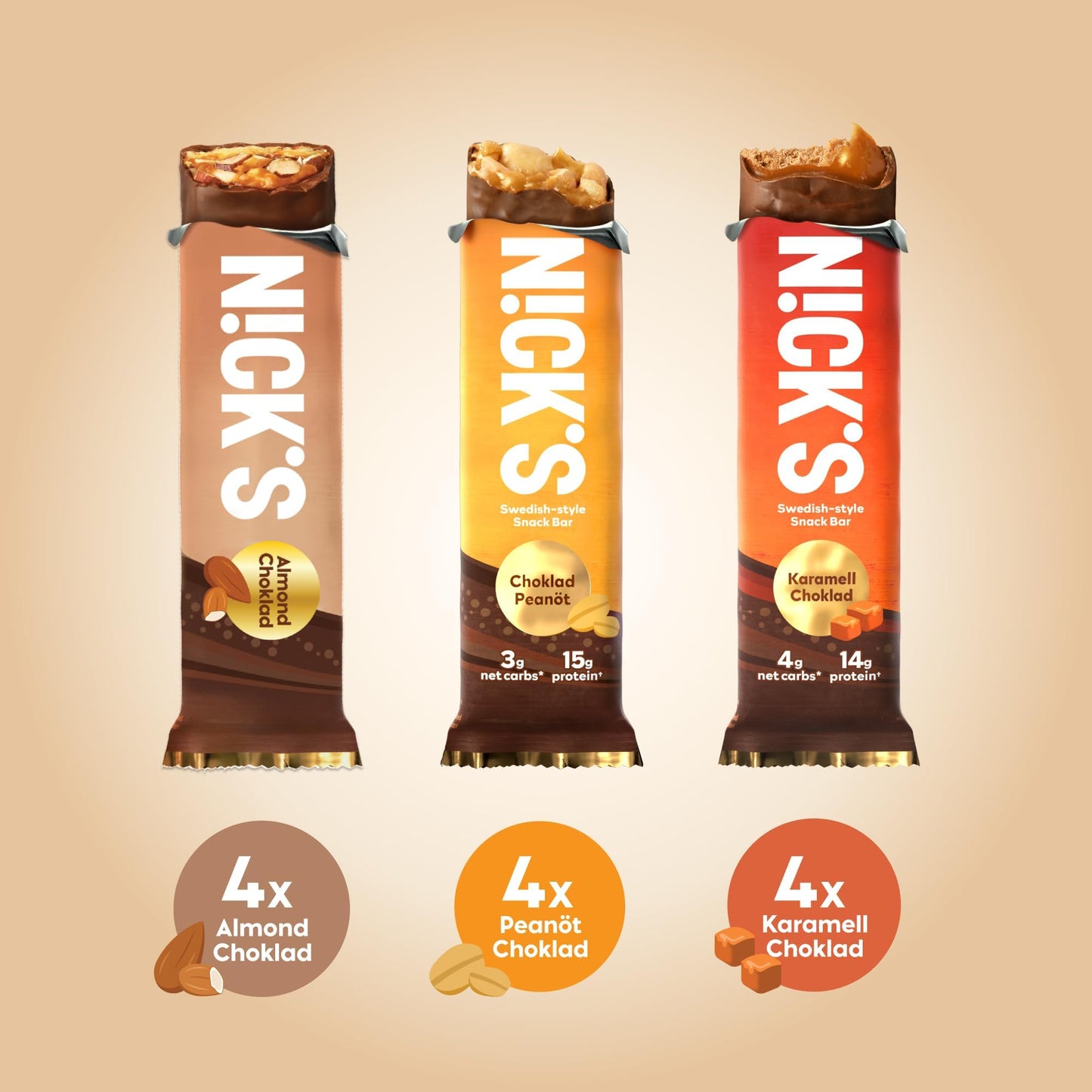 Nick's Protein Bars Premium Variety Pack - Low Carb Keto Friendly Snacks, No Added Sugar - Pack of 12