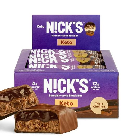 Nick's Protein Bars Triple Chocolate - Low Carb Keto Friendly Snacks, No Added Sugar - Pack of 12