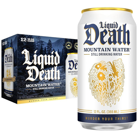 Liquid Death, Still Mountain Water, Real Mountain Source, Natural Minerals & Electrolytes - 12 Pack - 12 oz Cans