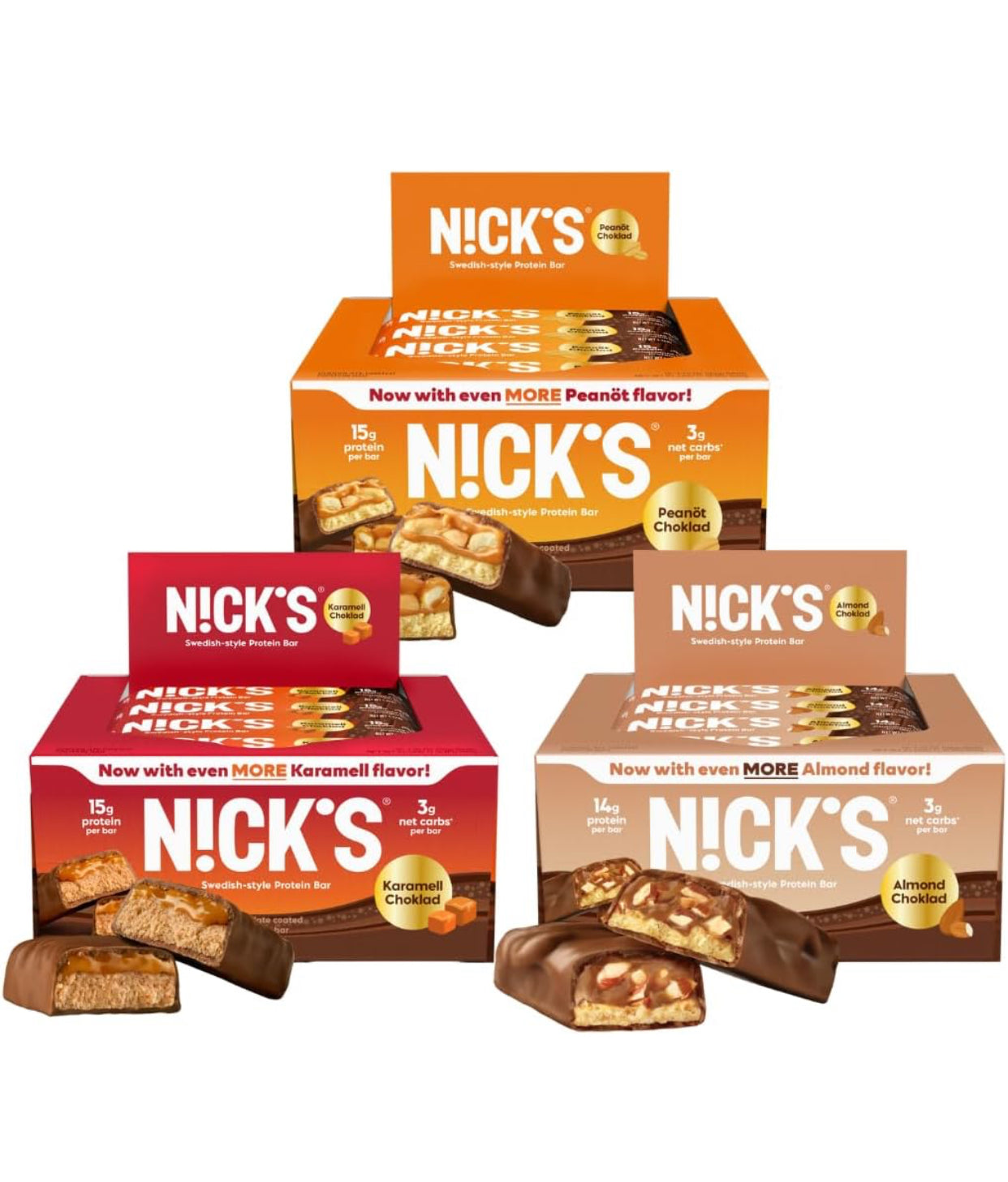 Nick's Protein Bars Gooey Bundle - Low Carb Keto Friendly Snacks No Added Sugar - 3 x 12 Packs