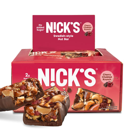 Nick's Nut Snack Bars Cherry Chocolate - Low Carb Keto Friendly Snacks, No Added Sugar - Pack of 12