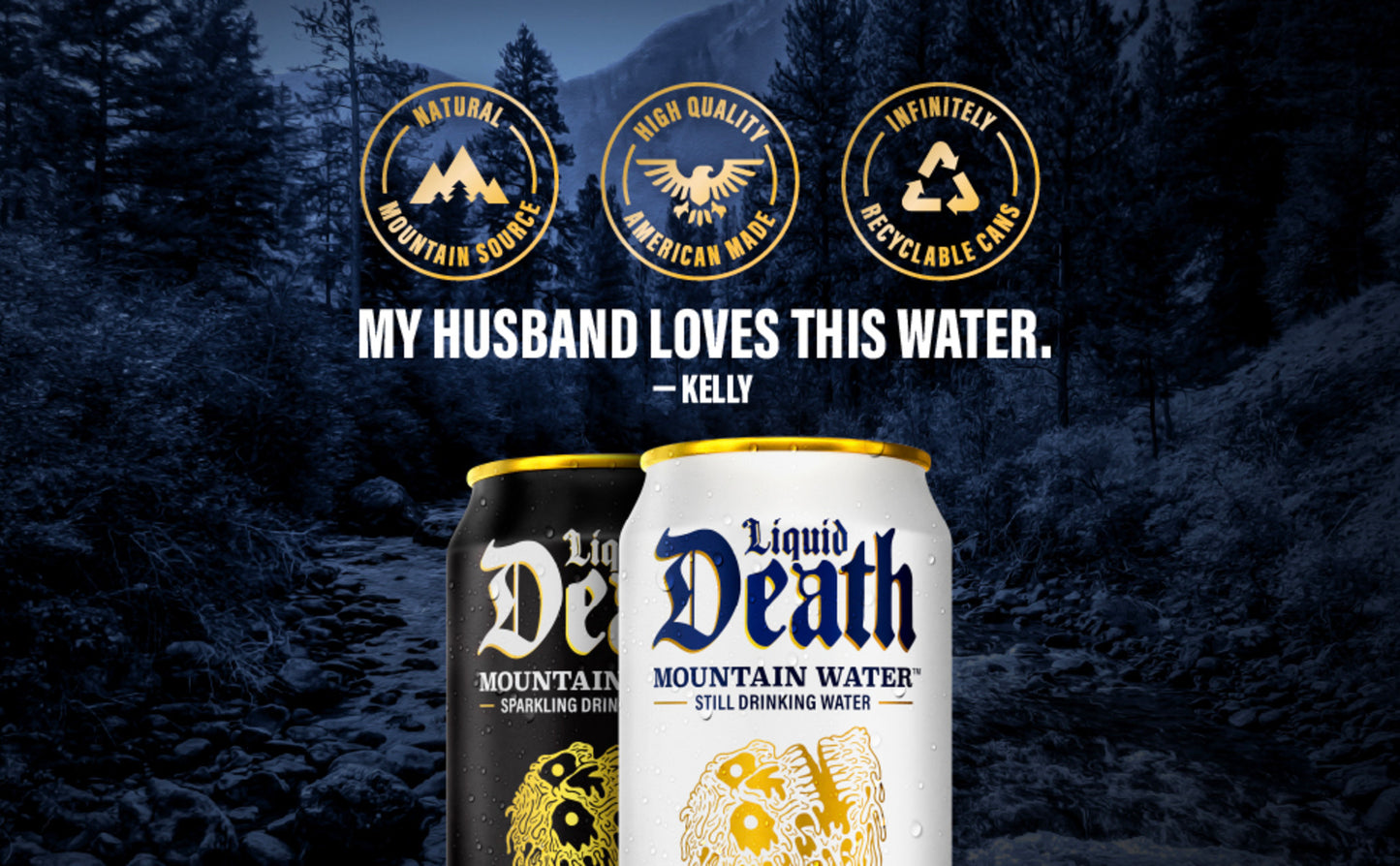 Liquid Death, Sparkling Mountain Water, Real Mountain Source, Natural Minerals & Electrolytes - 12 Pack - 12 oz Cans