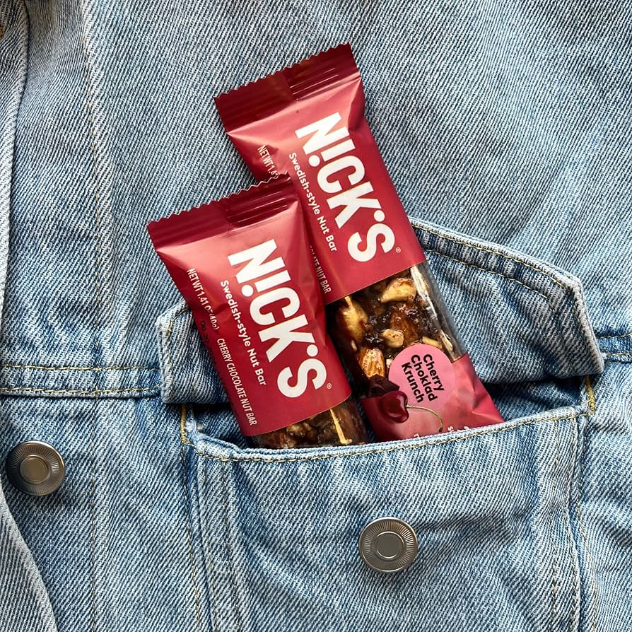 Nick's Nut Snack Bars Cherry Chocolate - Low Carb Keto Friendly Snacks, No Added Sugar - Pack of 12
