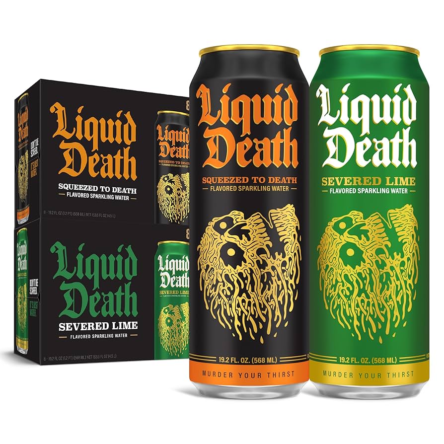 Liquid Death, Severed Lime & Squeezed to Death Orange Mixed Pack - Low Calorie & No Artificial Sweeteners Real Mountain Source, Natural Minerals & Electrolytes - 16 Pack - 19 oz King Cans