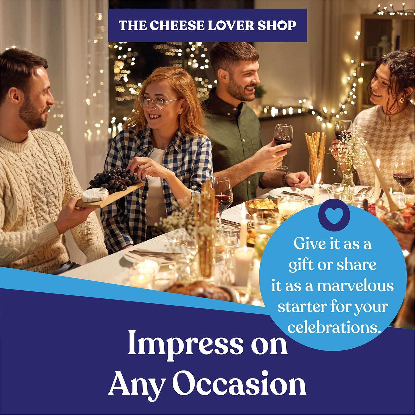 The Cheese Lover Holiday Gift Box Party of 12 - Cheese Platter with 7 Gourmet Cheeses with 4 Accompaniments, Cheese Sampler Gift Set