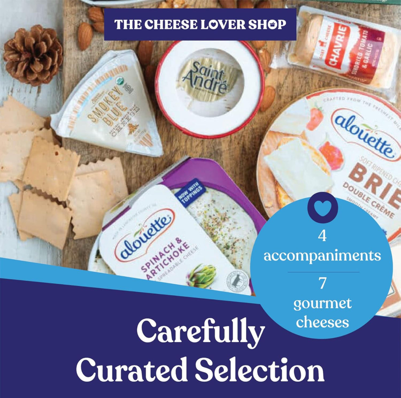 The Cheese Lover Holiday Gift Box Party of 12 - Cheese Platter with 7 Gourmet Cheeses with 4 Accompaniments, Cheese Sampler Gift Set