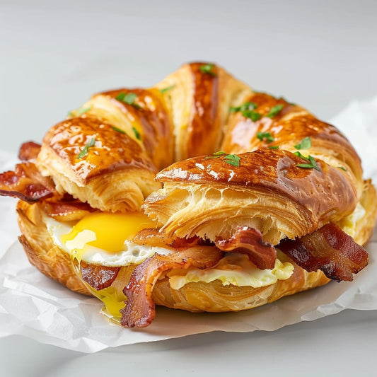 Grumpy Butcher Buttery Croissants Bacon Egg and Cheese Breakfast Sandwiches - Pack of 8