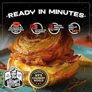Grumpy Butcher Buttery Croissants Bacon Egg and Cheese Breakfast Sandwiches - Pack of 8