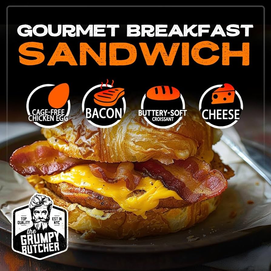 Grumpy Butcher Buttery Croissants Bacon Egg and Cheese Breakfast Sandwiches - Pack of 8
