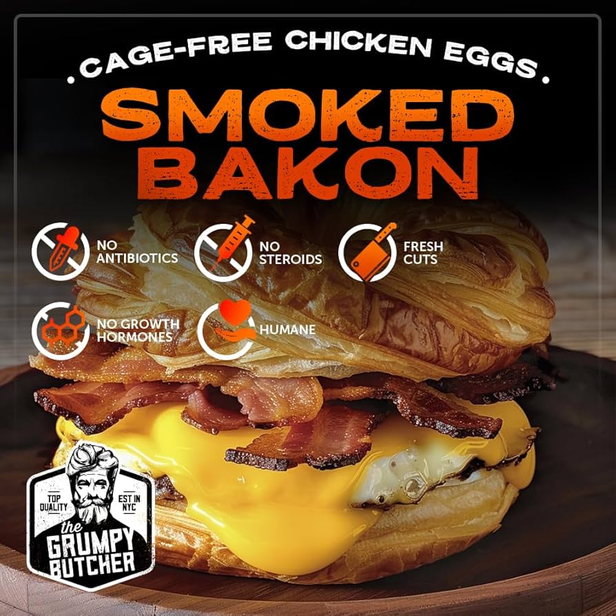 Grumpy Butcher Buttery Croissants Bacon Egg and Cheese Breakfast Sandwiches - Pack of 8
