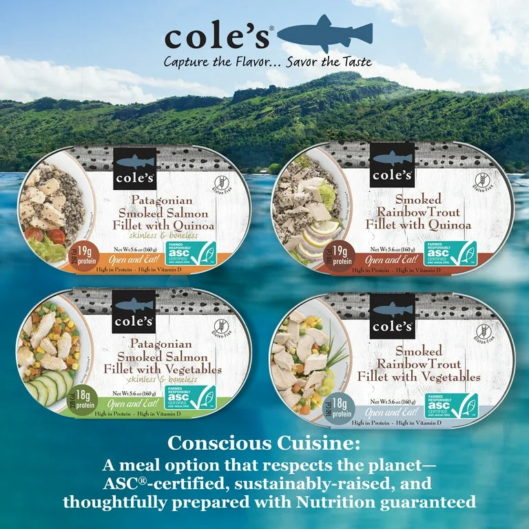 COLE’S Open & Eat Meals Variety Pack - Hand-Packed Smoked Salmon & Trout with Quinoa & Vegetables