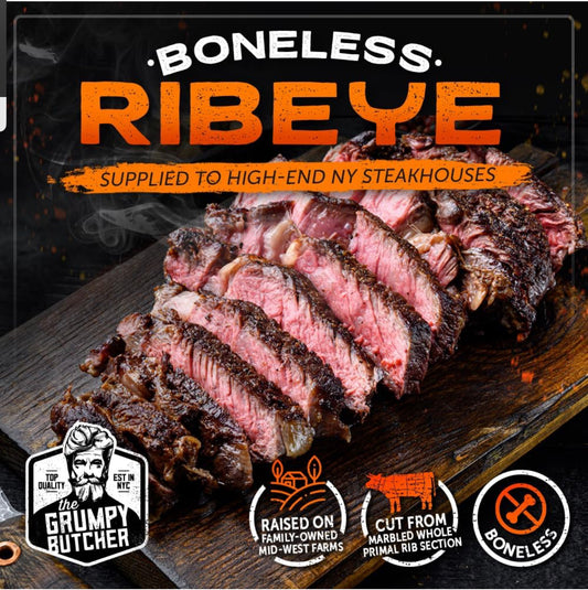Grumpy Butcher 4 Ribeye Steaks - 14 oz each - Prime Steak House Quality Ribeye Steak Meat