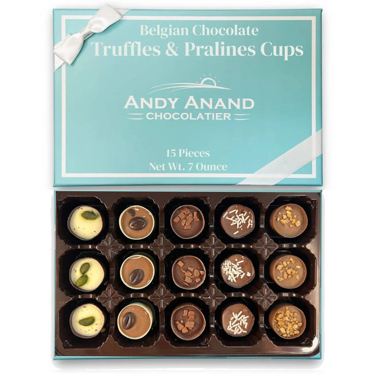 Andy Anand’s Belgian Chocolate Truffles & Praline Cups - Crafted with the Freshest Cream - includes 15