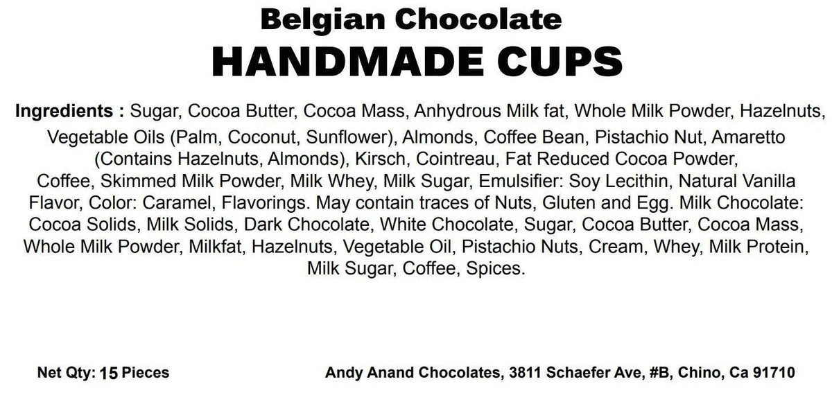 Andy Anand’s Belgian Chocolate Truffles & Praline Cups - Crafted with the Freshest Cream - includes 15