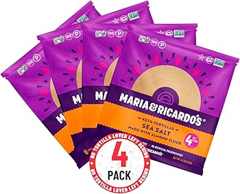Maria & Ricardo's KETO Tortillas Wraps| Almond Sea Salt | Low Carb | Grain Free, USDA Certified KETO - Pack of 4