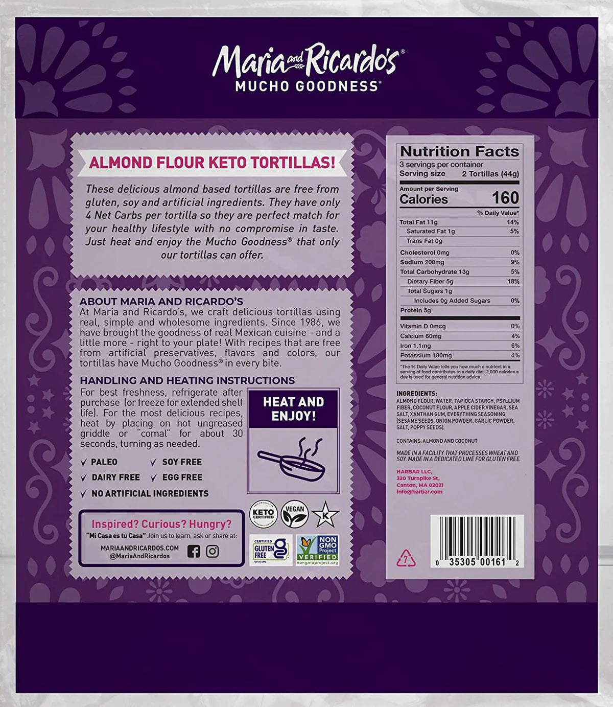 Maria & Ricardo's KETO Tortillas Wraps| Almond Sea Salt | Low Carb | Grain Free, USDA Certified KETO - Pack of 4