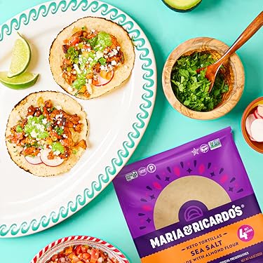 Maria & Ricardo's KETO Tortillas Wraps| Almond Sea Salt | Low Carb | Grain Free, USDA Certified KETO - Pack of 4