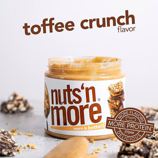 Nuts ‘N More Toffee Crunch Peanut Butter Spread - Added Protein All Natural Snack, Low Carb, Low Sugar, High Protein, Gluten Free - Pack of 2