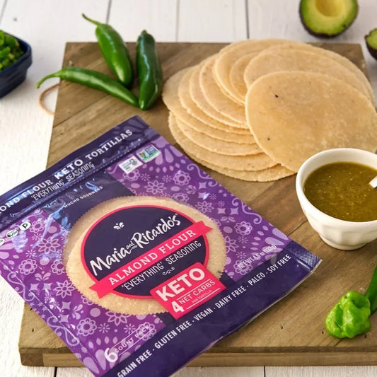 Maria & Ricardo's KETO Tortillas Wraps| Almond 'Everything Seasoning | Low Carb | Grain Free, USDA Certified KETO - Pack of 4
