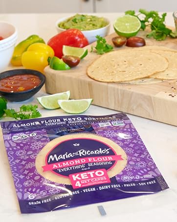 Maria & Ricardo's KETO Tortillas Wraps| Almond 'Everything Seasoning | Low Carb | Grain Free, USDA Certified KETO - Pack of 4