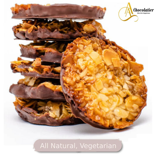 ANDY ANAND DARK CHOCOLATE FLORENTINE BISCUIT COOKIES, 24 PCS ORANGE AND ALMOND - 7 OZ - GLUTEN FREE, DECADENT GIFT BOX FOR SPECIAL OCCASIONS