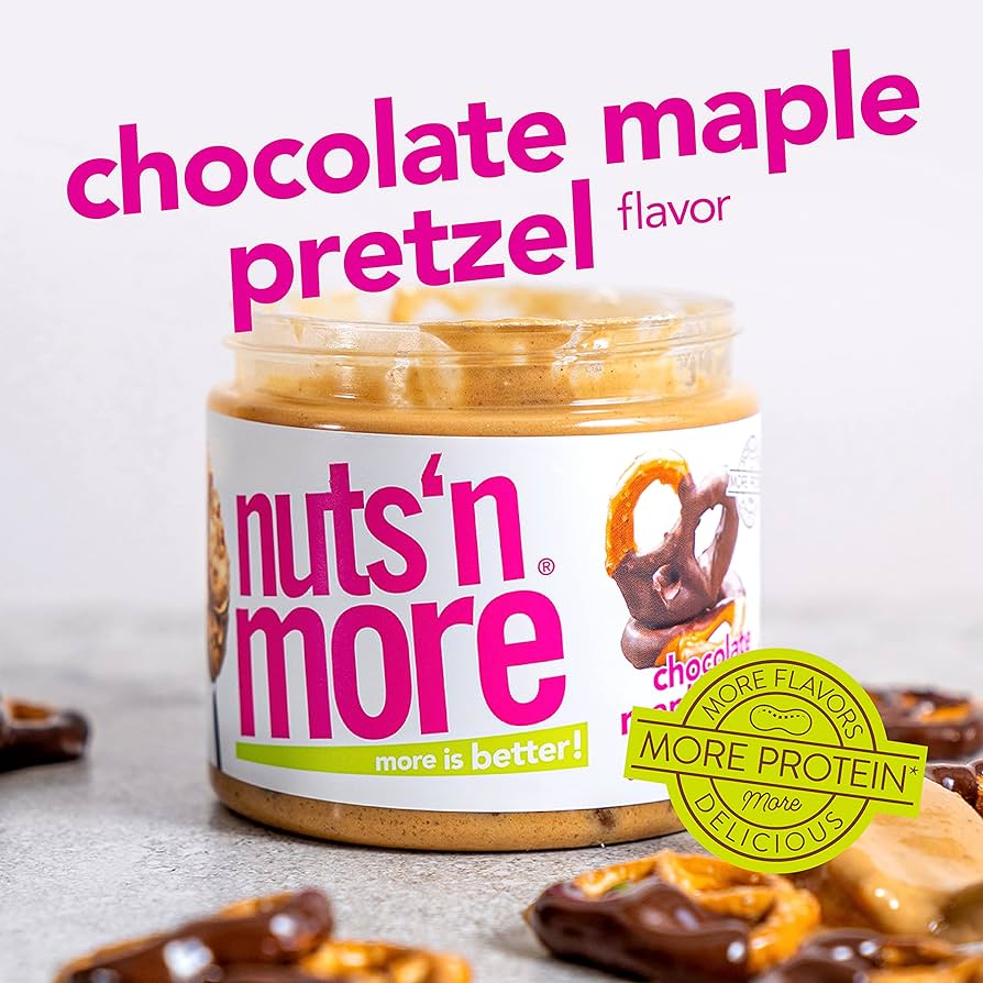 Nuts ‘N More Chocolate Maple Pretzel Peanut Butter Spread - Added Protein All Natural Snack, Low Carb, Low Sugar, High Protein, Gluten Free - Pack of 2