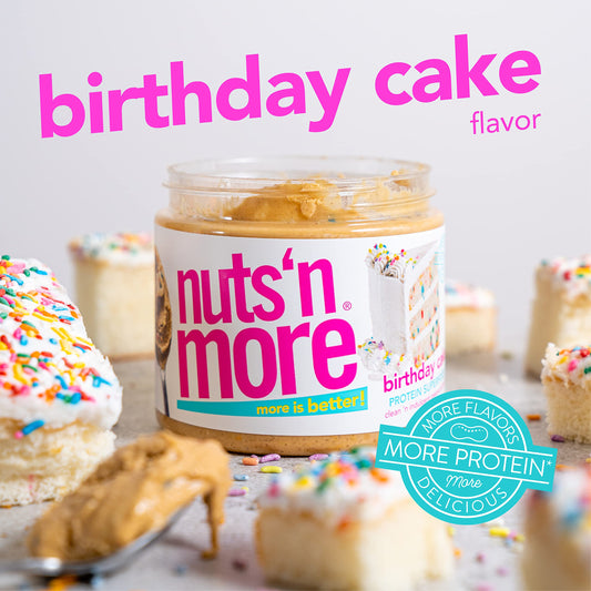 Nuts ‘N More Birthday Cake Peanut Butter Spread - Added Protein All Natural Snack, Low Carb, Low Sugar, High Protein, Gluten Free - Pack of 2