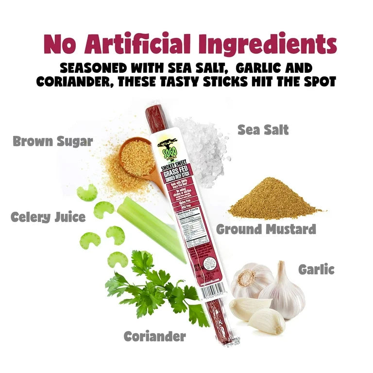 Sogo Iowa Smoked Recipe Flavors, 100% Grass-Fed Beef Sticks - No Sugar, Gluten Free, No Nitrates, MSG Free, 1 oz - Pack of 24