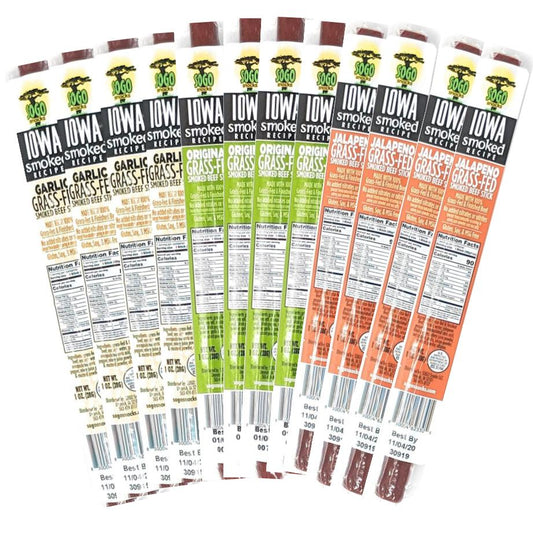 Sogo Iowa Smoked Recipe Flavors, 100% Grass-Fed Beef Sticks - No Sugar, Gluten Free, No Nitrates, MSG Free, 1 oz - Pack of 24