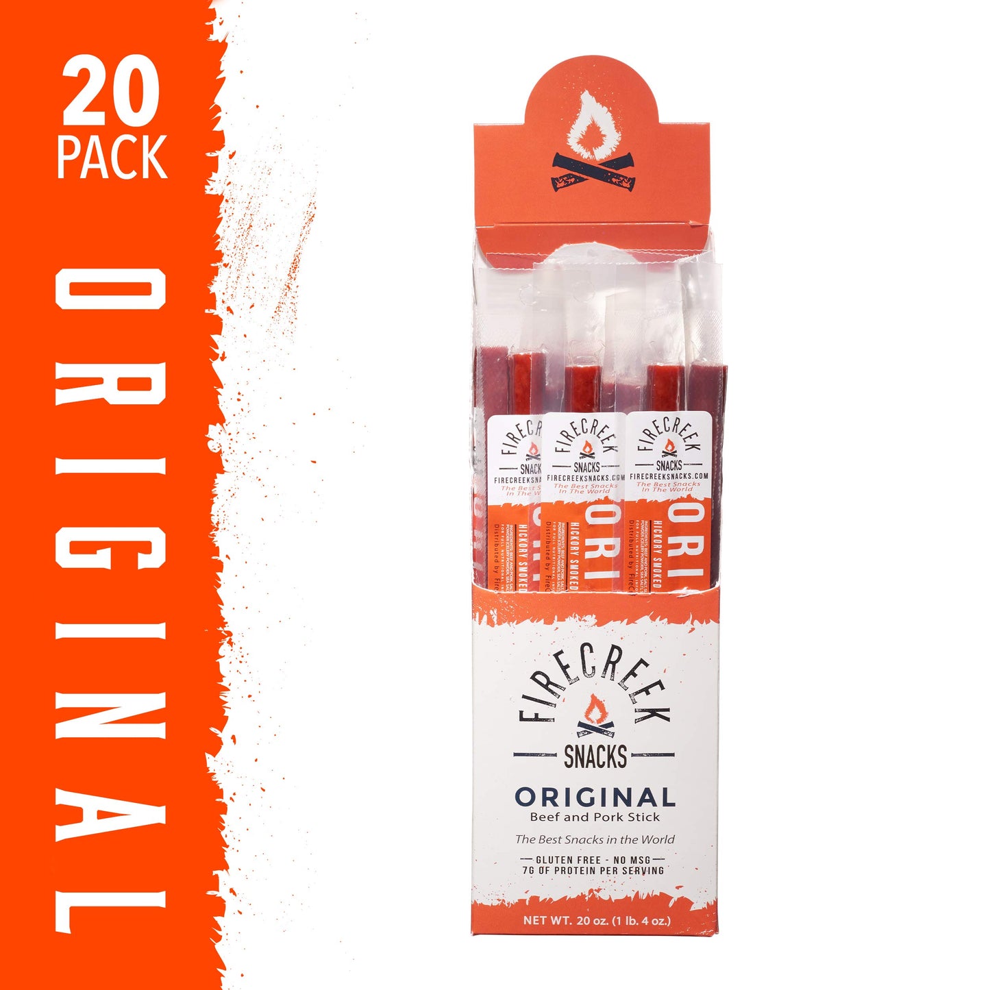 FireCreek Snacks Original Stix Smoked Hickory Flavor, MSG and Gluten Free, 1 oz - Pack of 20