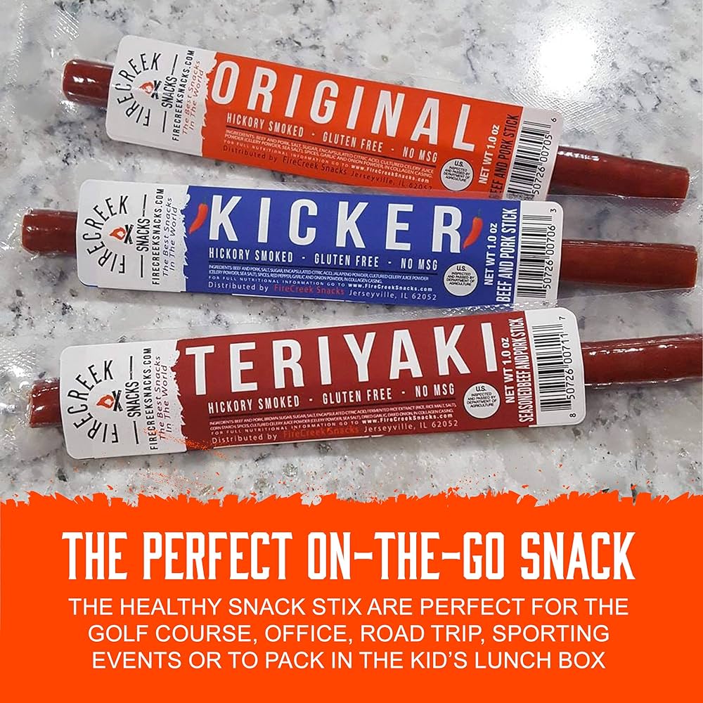 Firecreek Kicker Spicy Beef Jerky Meat Stick, All Natural, Keto, Paleo, Low Carb, Msg Free, Soy Free, Gluten Free, 1 oz - Pack of 20